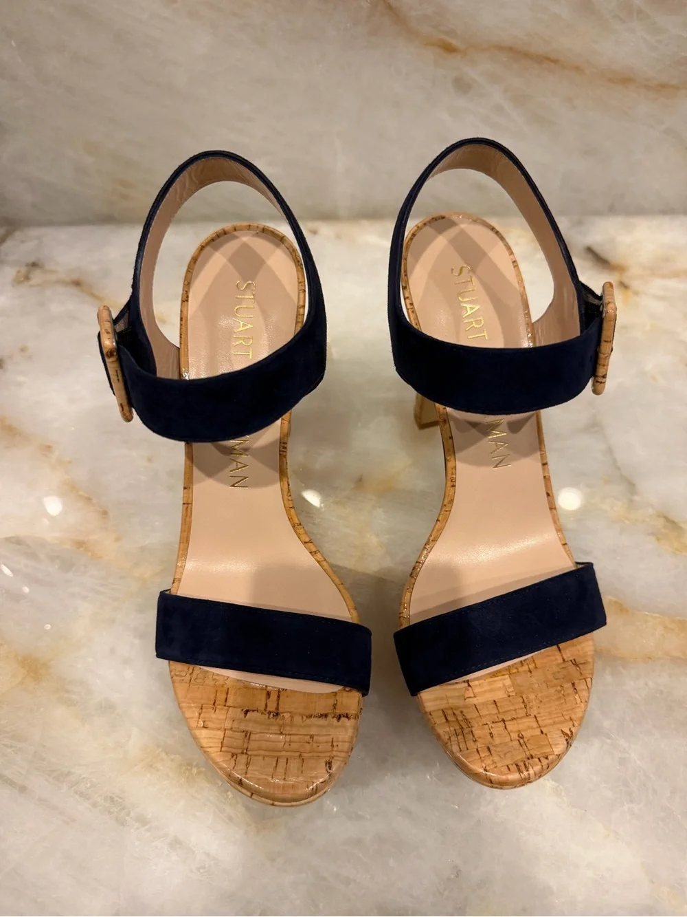 Stuart Weitzman Suede Cork Sandals